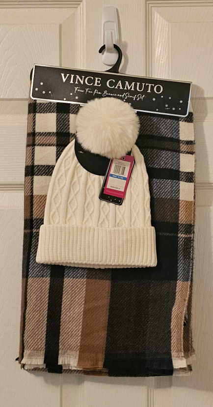 Multi-Coloured Vince Camuto Women's Faux Fur Pom Beanie&ScarfSet thumbnail