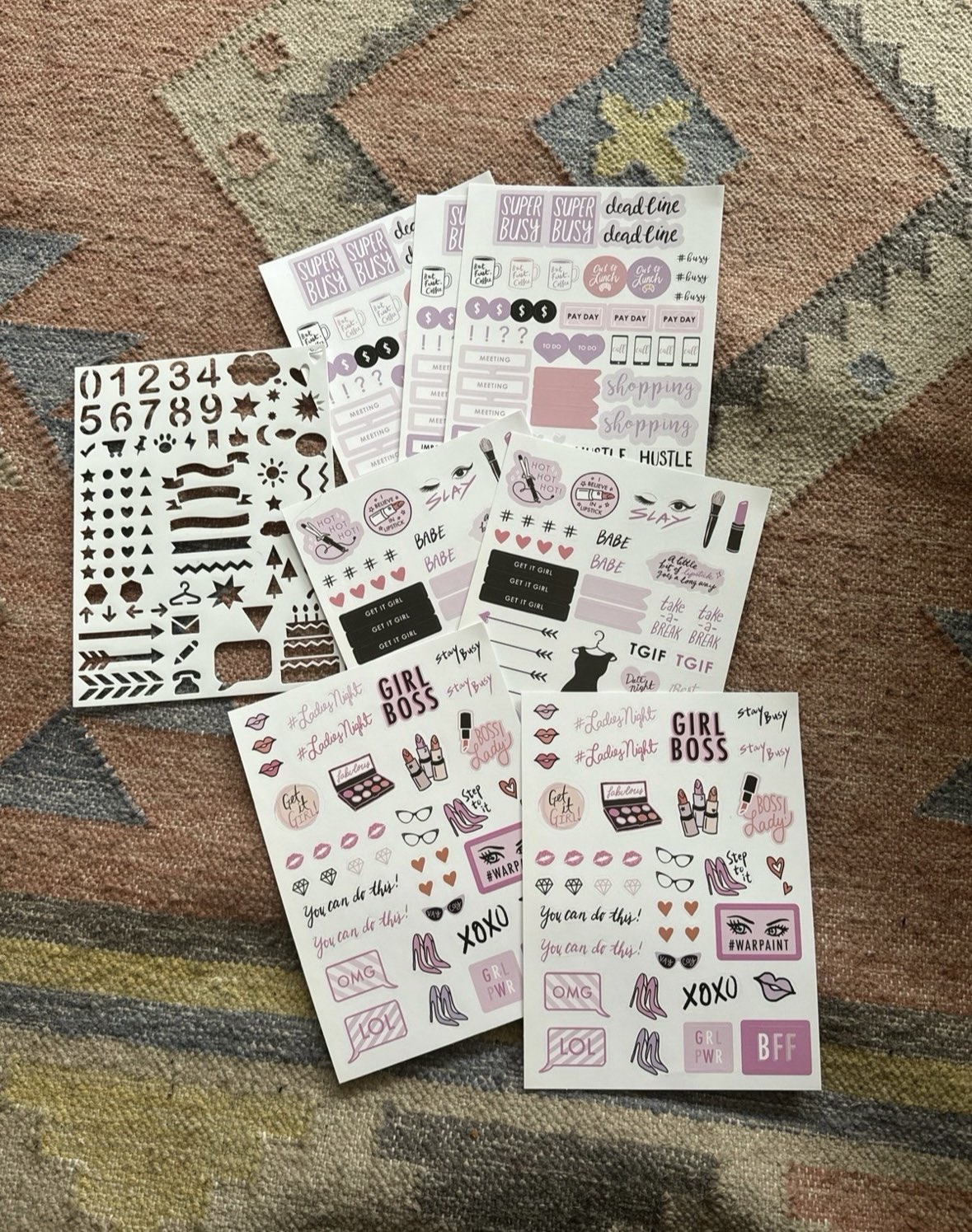 300+ organization/planner stickers with stencil sheet