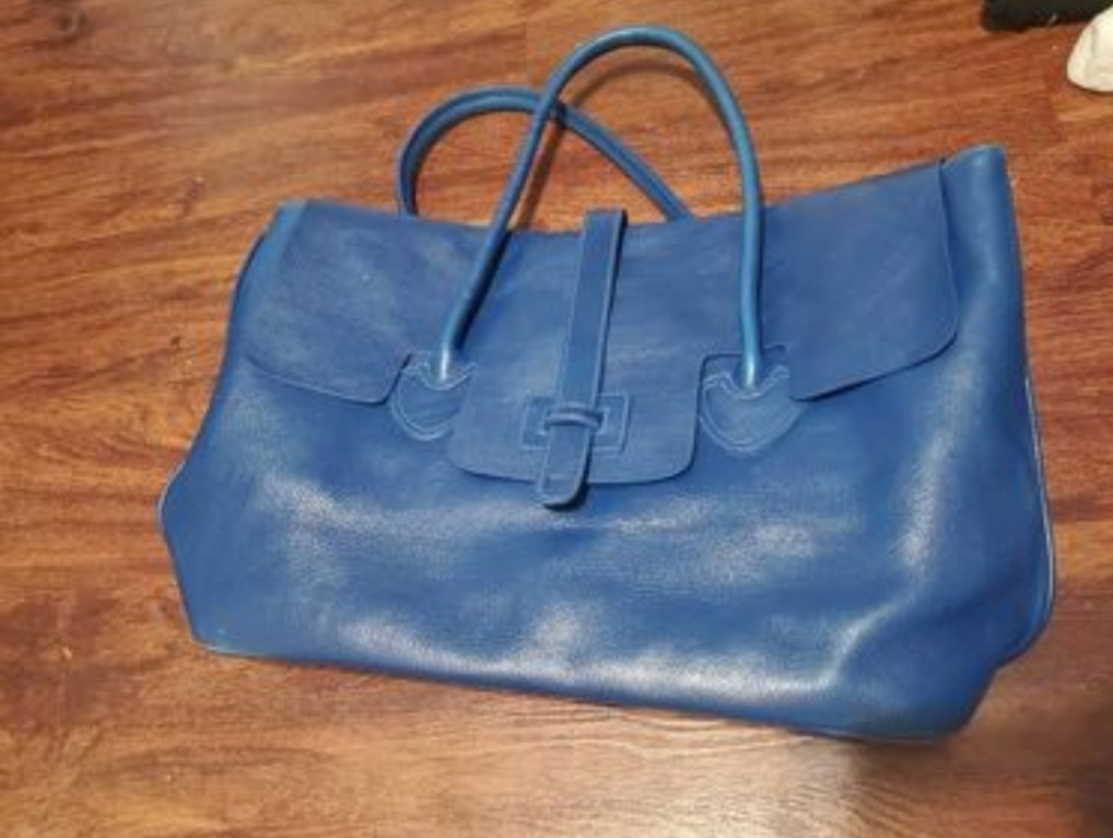 Leather Beautiful Deep Blue Handbag.