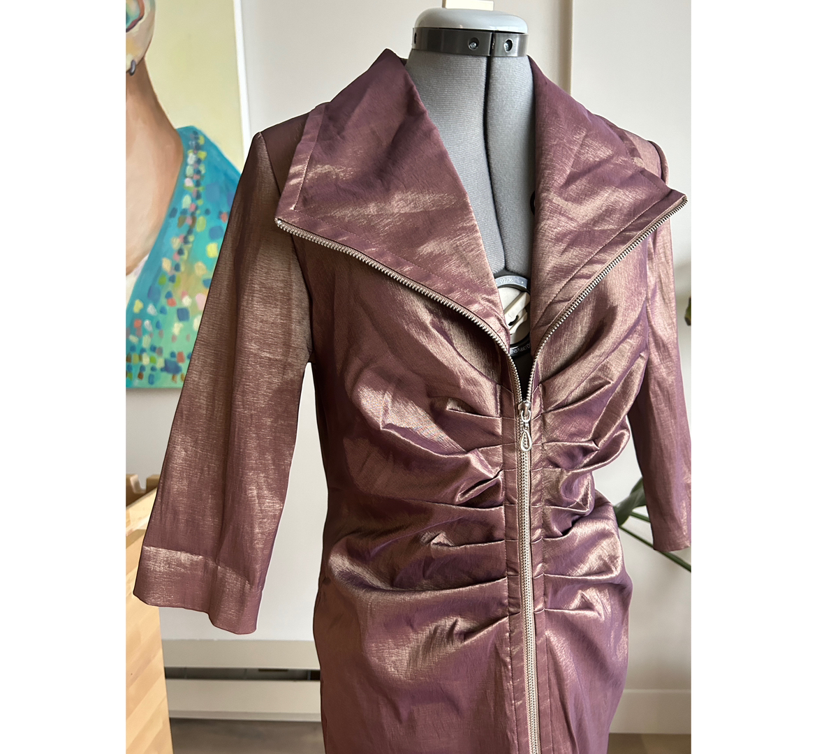 Metallic Brown Zipper Sophisticated Dress image indicator(2)