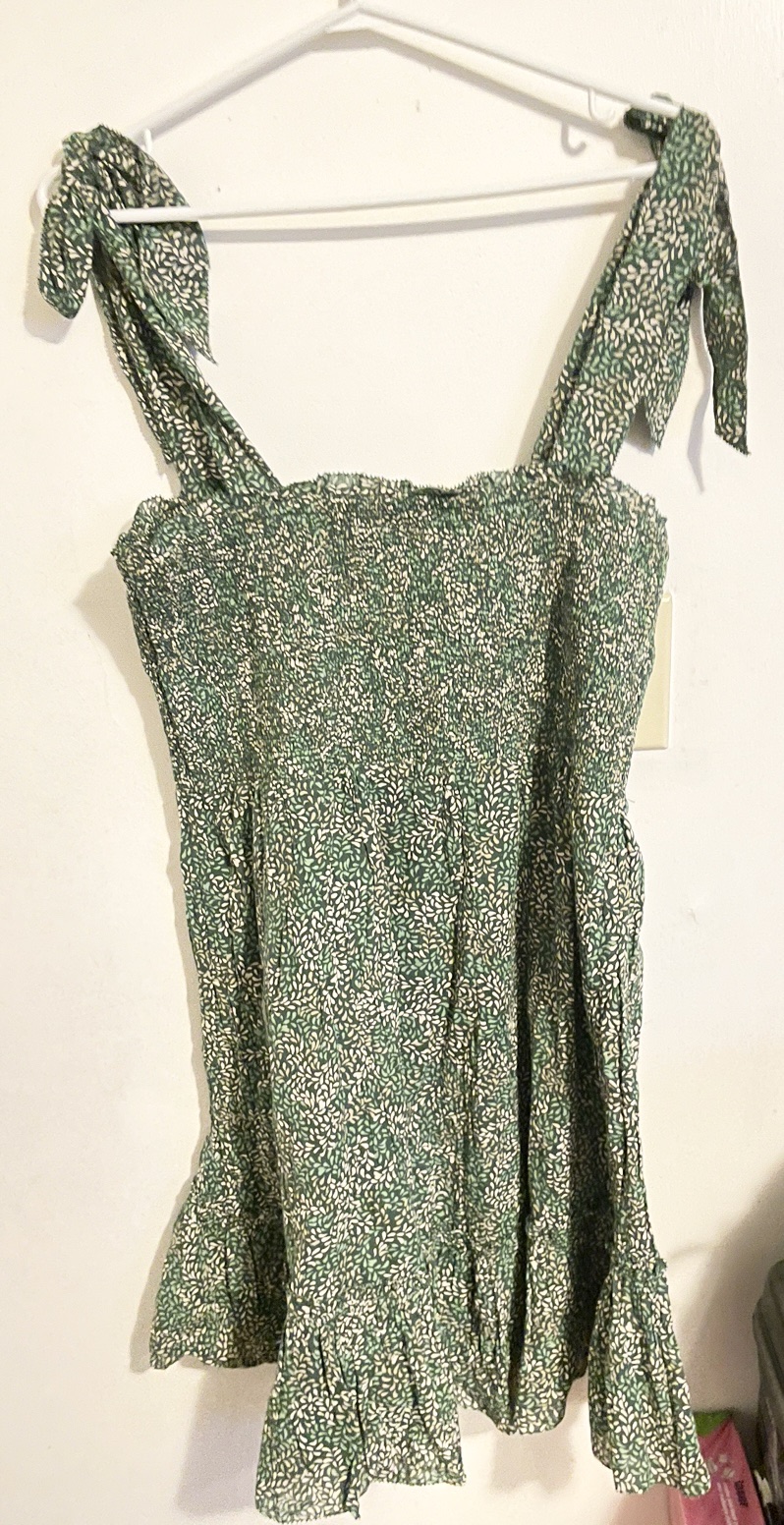Sz L women Aerie dress green  Floral tie Shoulder Frill dress - photo 4
