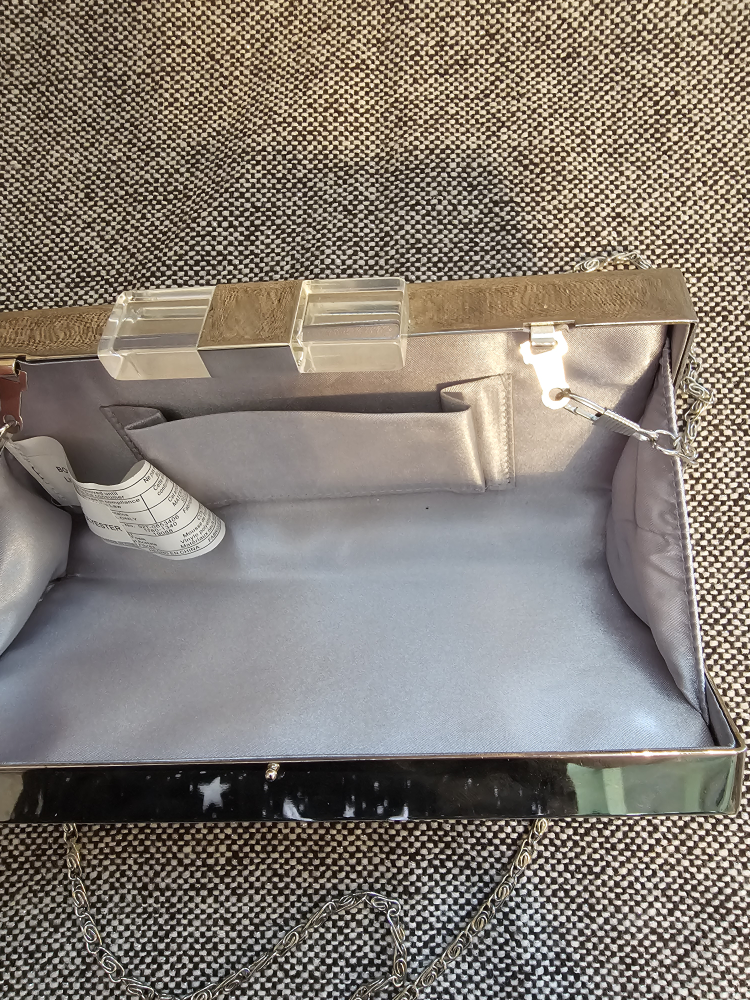 Sparkly Silver Metal Rectangular Shoulder Purse and Clasp image indicator(3)