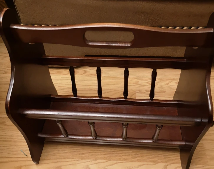 Dark Wood Vintage Magazine  Rack Holder Table Floor