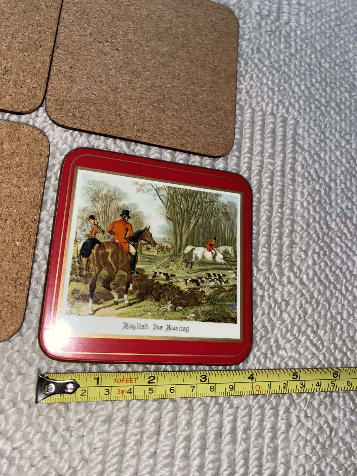 Boxed 6 Vintage Acrylic Pimpernel Coasters English Hunting Red image indicator(9)