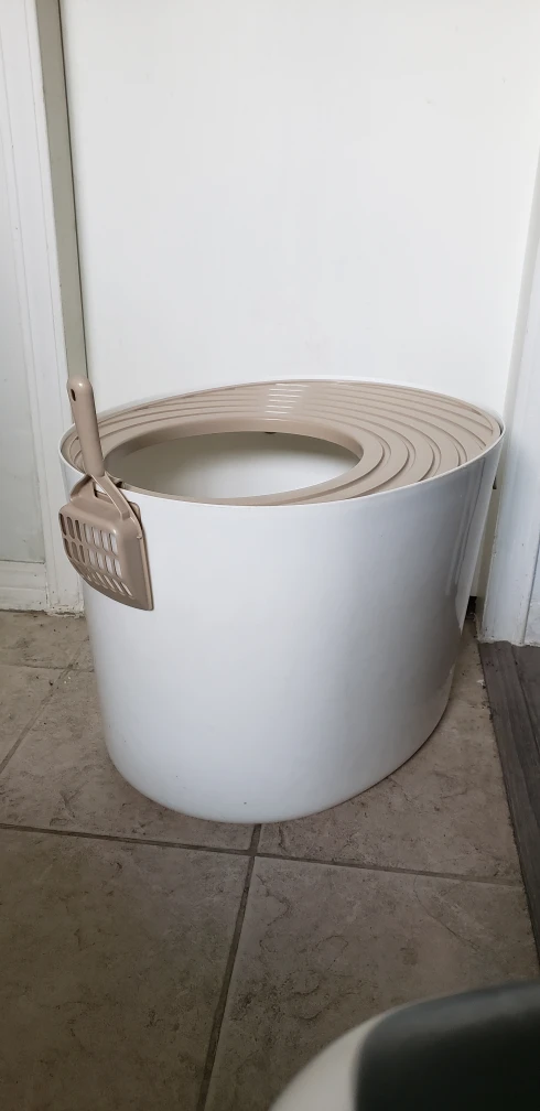 IRIS USA Large Stylish Round Top Entry Cat Litter Box with Scoop