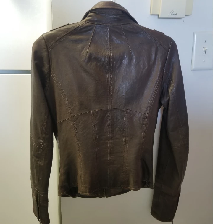 DANIER Genuine Italian Leather Biker Jacket - Dark Brown, 3xs image indicator(9)