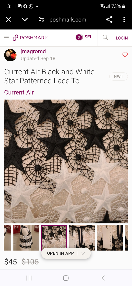 NEW *Current Air* Black & White Star Patterned Lace TOP. #S image indicator(6)