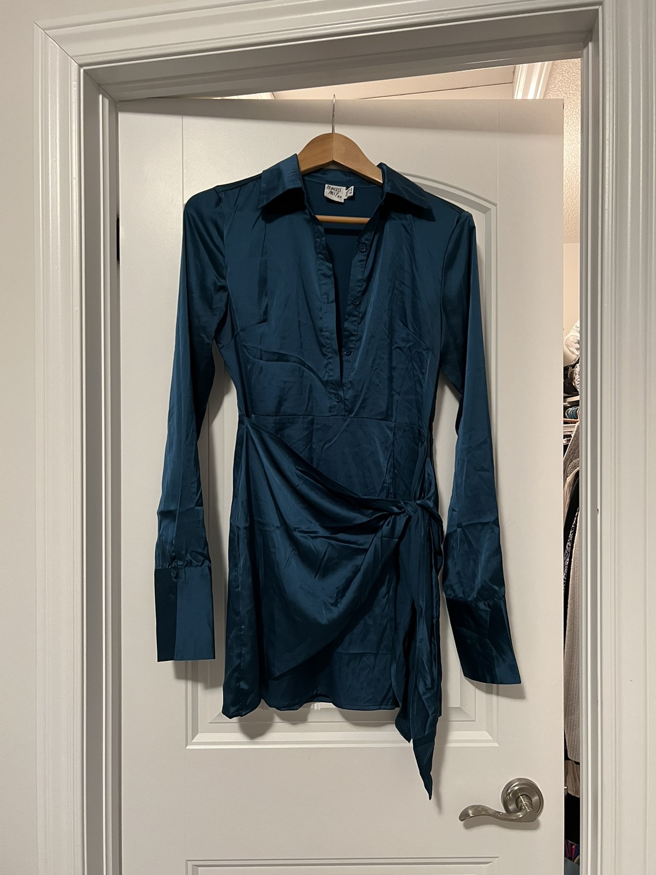 Teal silky mini dress image indicator(2)