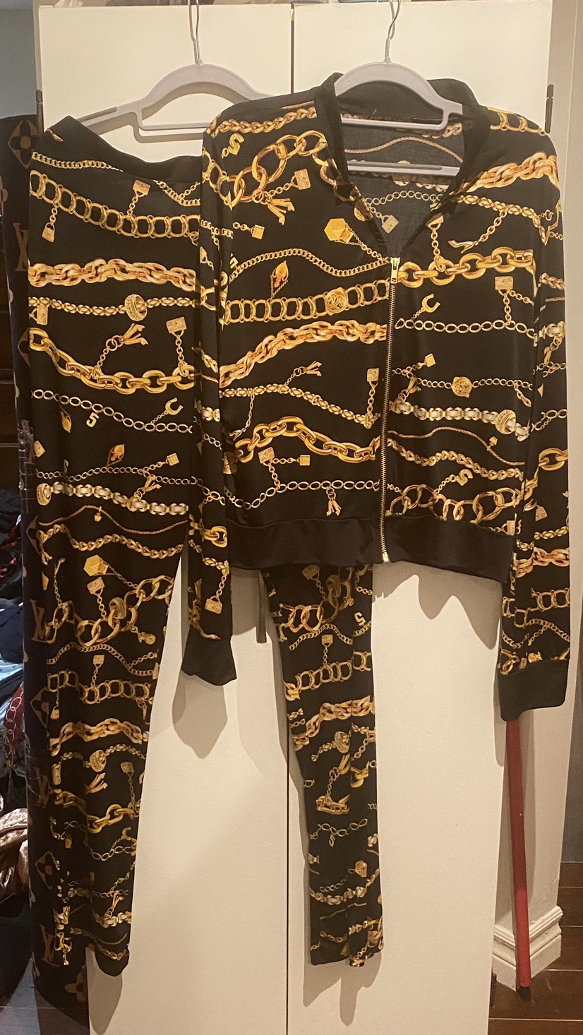 Black and Gold Chain Print Two piece suit