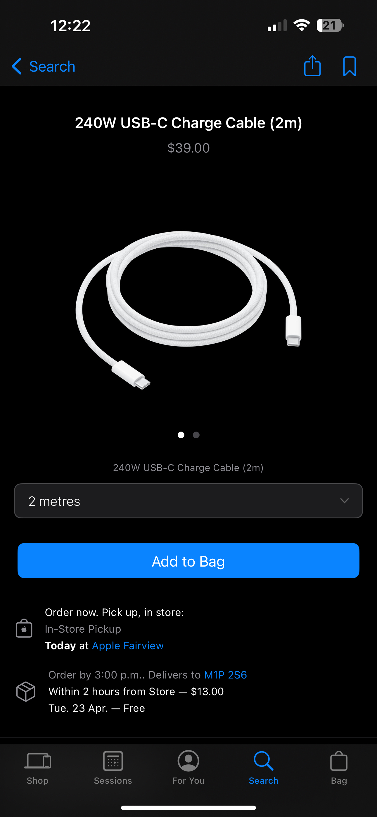 ORIGINAL APPLE  240W USB-C Charge Cable (2m) thumbnail