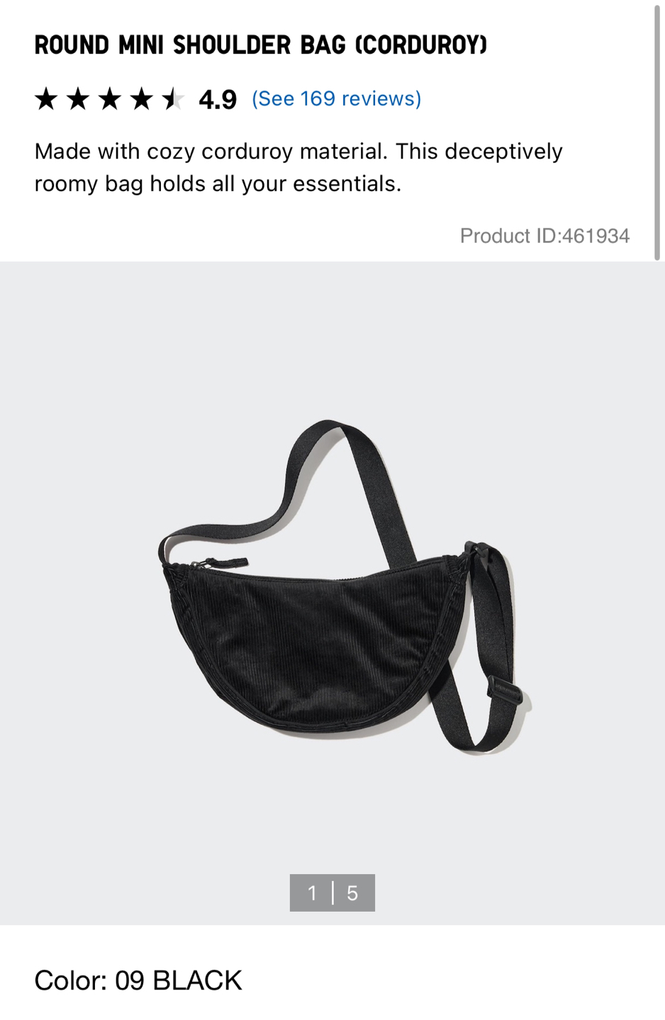 Black round mini shoulder bag corduroy. Uniqlo - photo 3