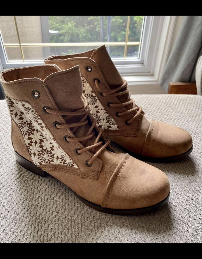 Women’s Brown Boots with Laces and Crochet Design thumbnail