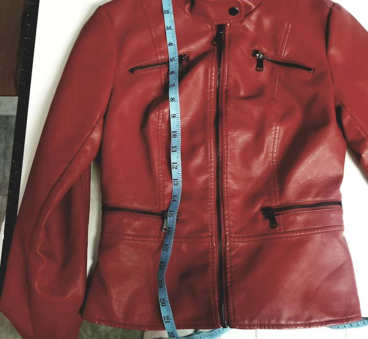 BRAND NEW Red Faux Leather Jacket - Biker, moto Women's XS image indicator(9)
