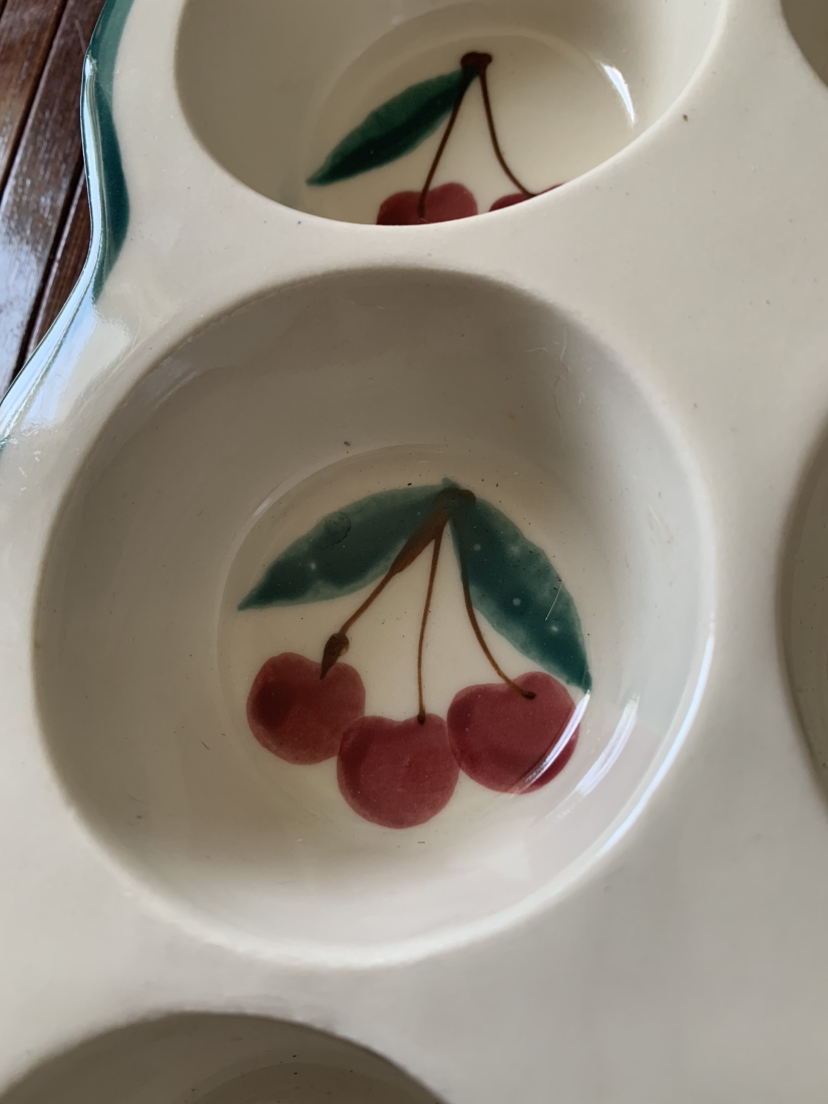 Vintage Ceramic Muffin Pan Cherry Pattern - photo 2