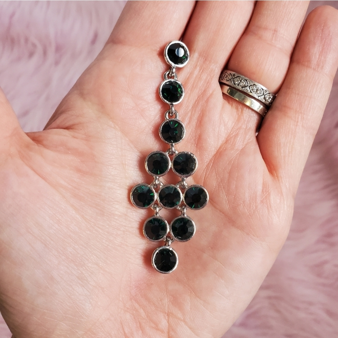 Deep Emerald Green Crystal Chandelier Earrings image indicator(2)