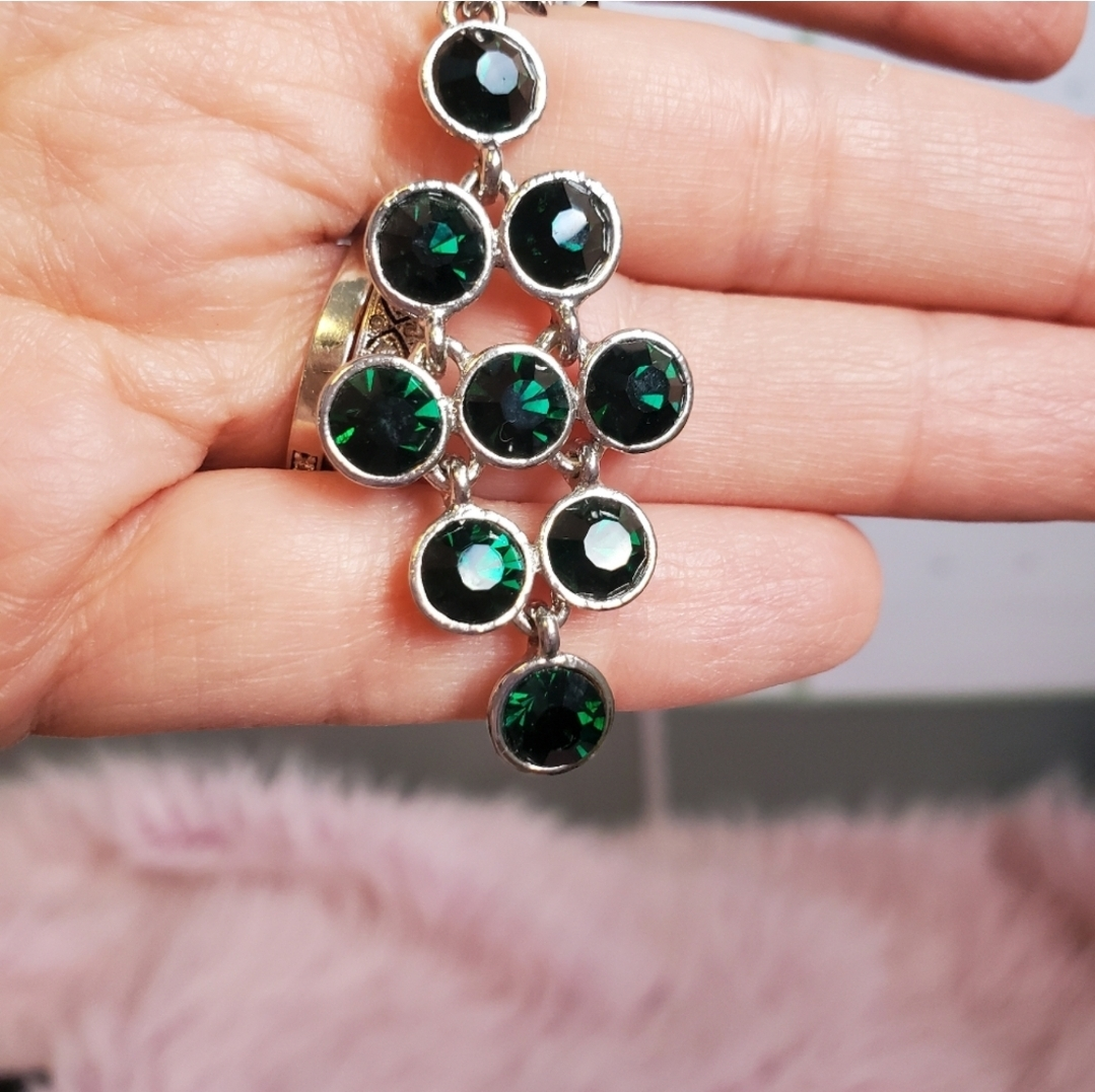 Deep Emerald Green Crystal Chandelier Earrings image indicator(3)
