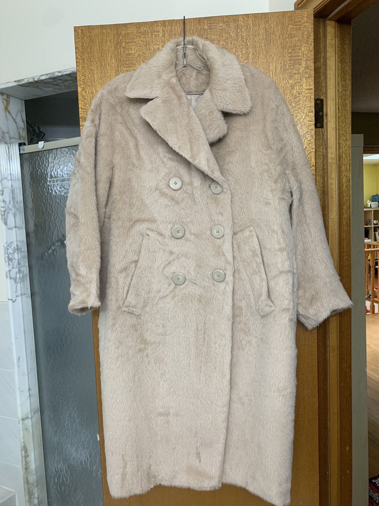 Pink fuzzy surl akpaca cocoon shape coat thumbnail