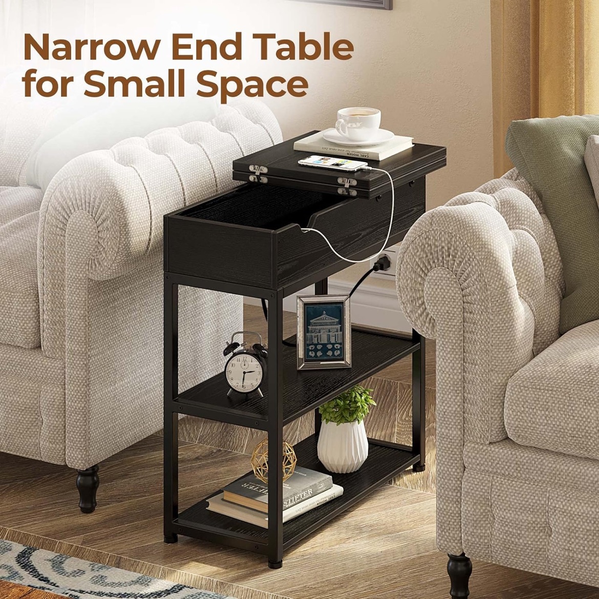 New Flip Top Side Table w/ Shelf, USB Ports & Power Outlets image indicator(4)