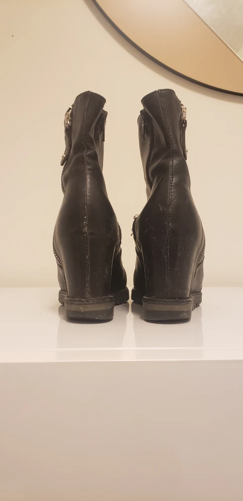Black Leather Wedge Boots - Hidden Heel - photo 2