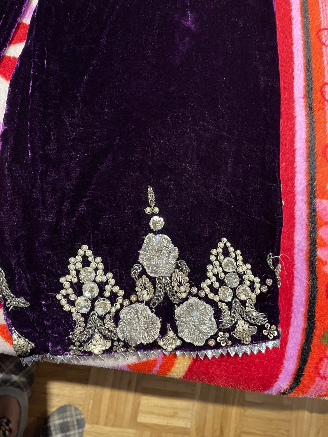 Velvet Plazo with hand embroidery at bottom image indicator(2)