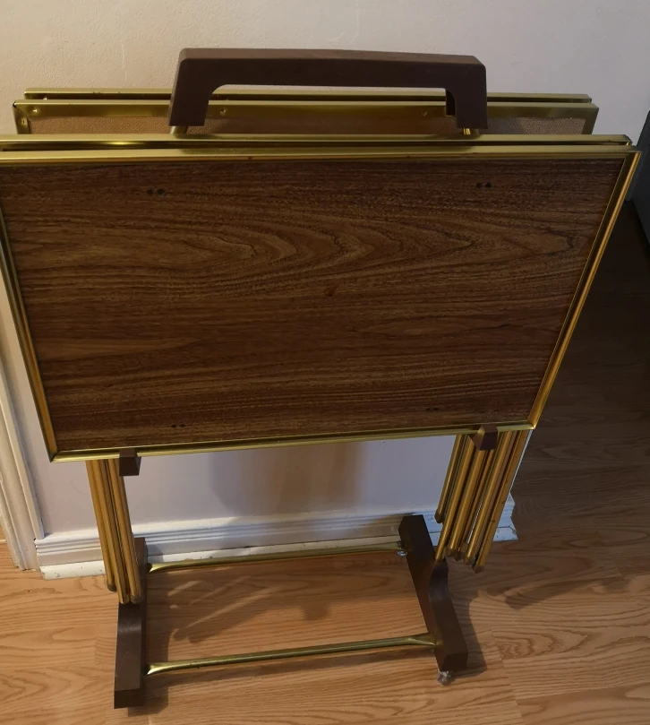 Dark Wood Vintage Magazine  Rack Holder Table Floor - photo 4