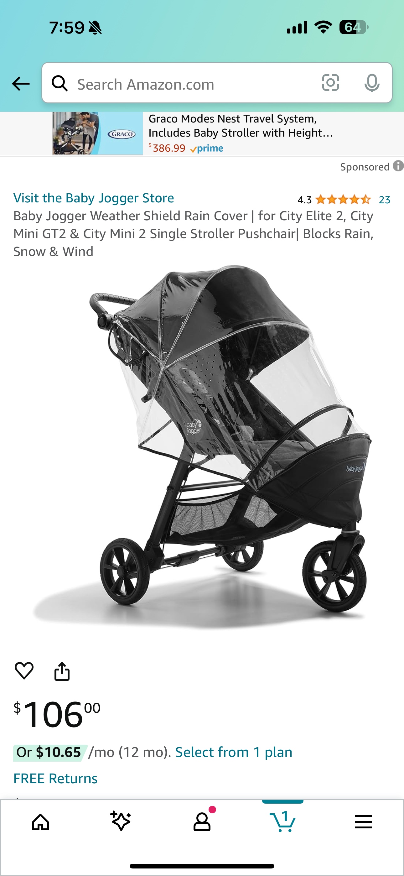 Baby jogger stroller & rain cover - photo 3
