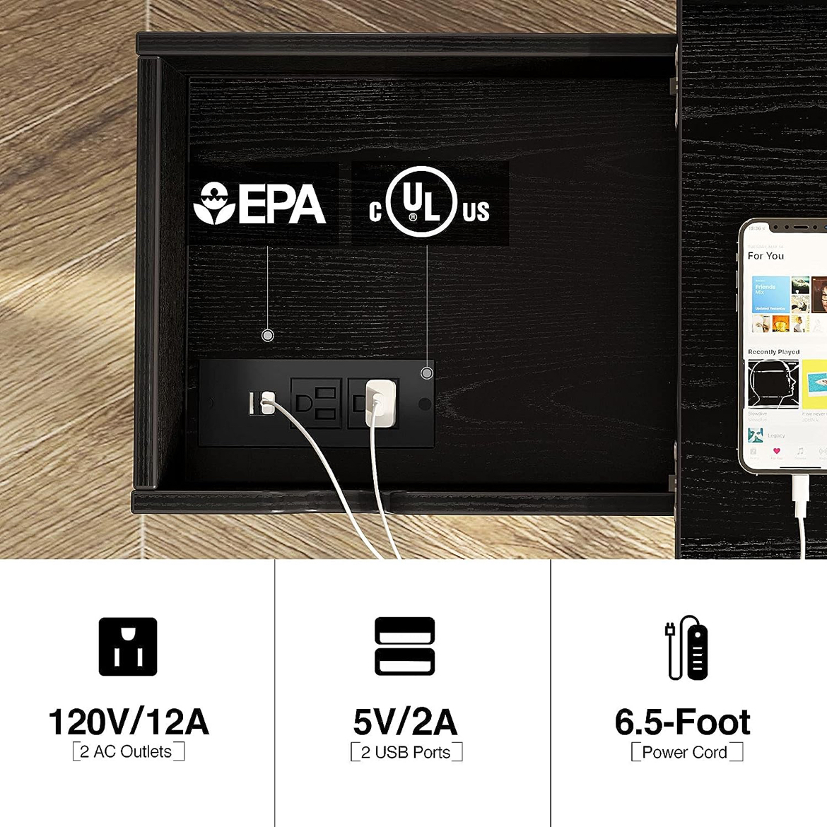 New Flip Top Side Table w/ Shelf, USB Ports & Power Outlets image indicator(3)