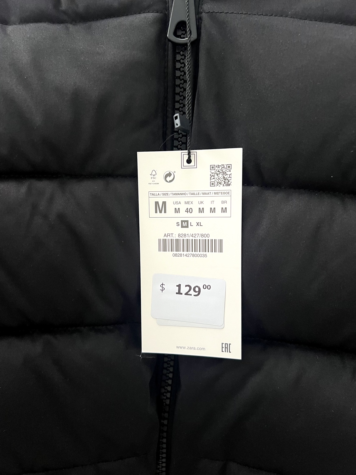 NEW ZARA Men’s Black Puffer Jacket - photo 3