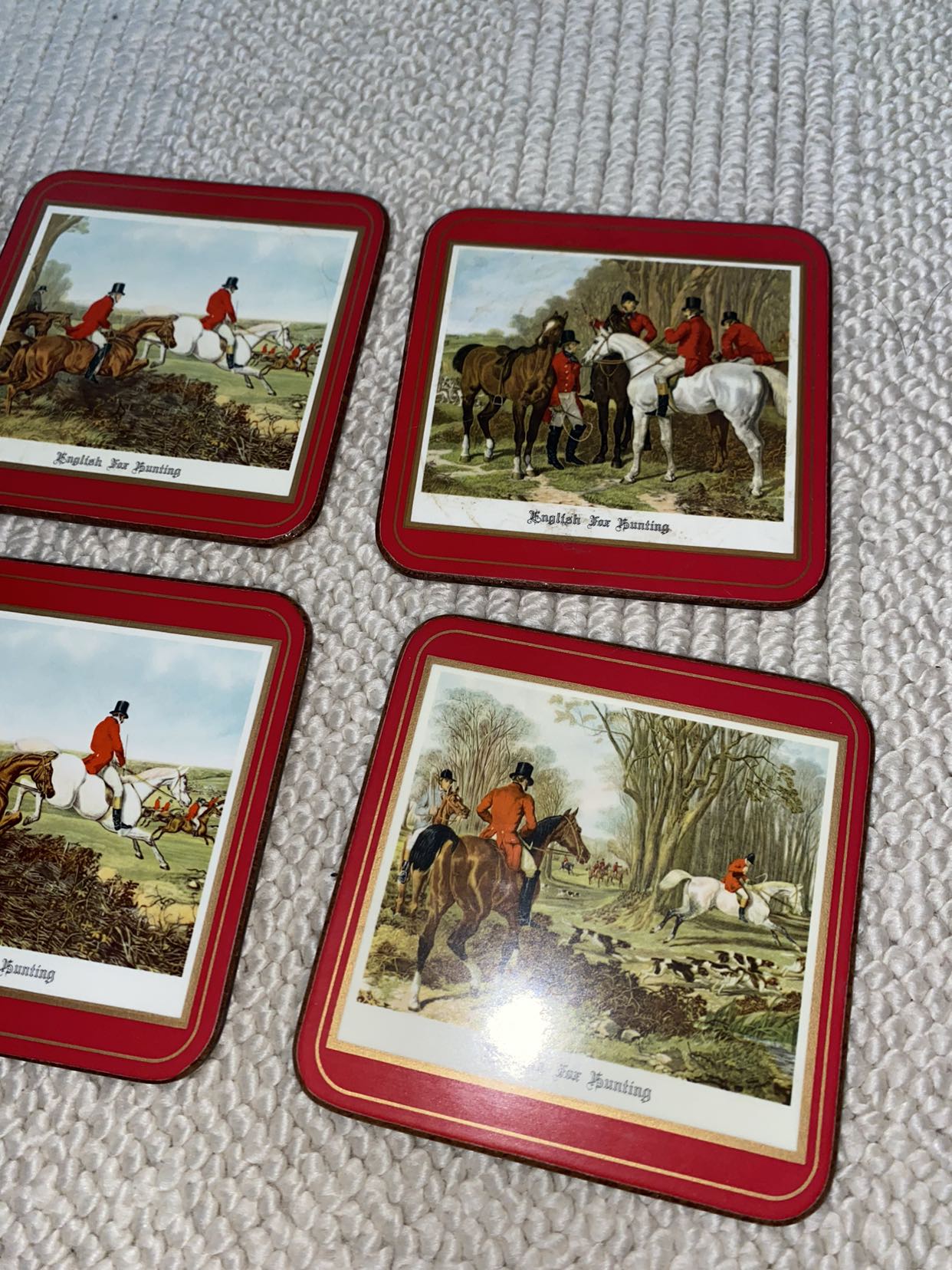 Boxed 6 Vintage Acrylic Pimpernel Coasters English Hunting Red image indicator(2)