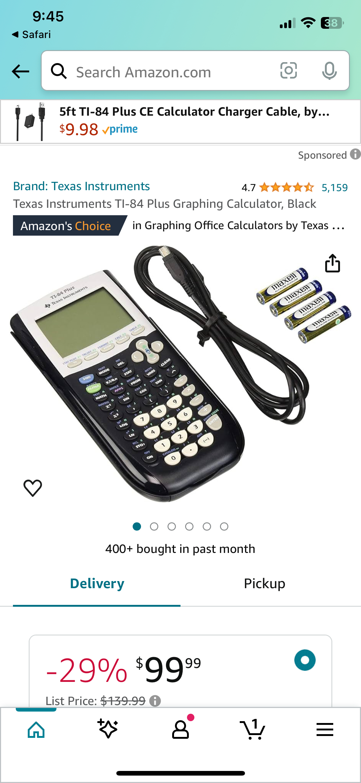 Texas Instruments TI-84 Plus Graphing Calculator, Black