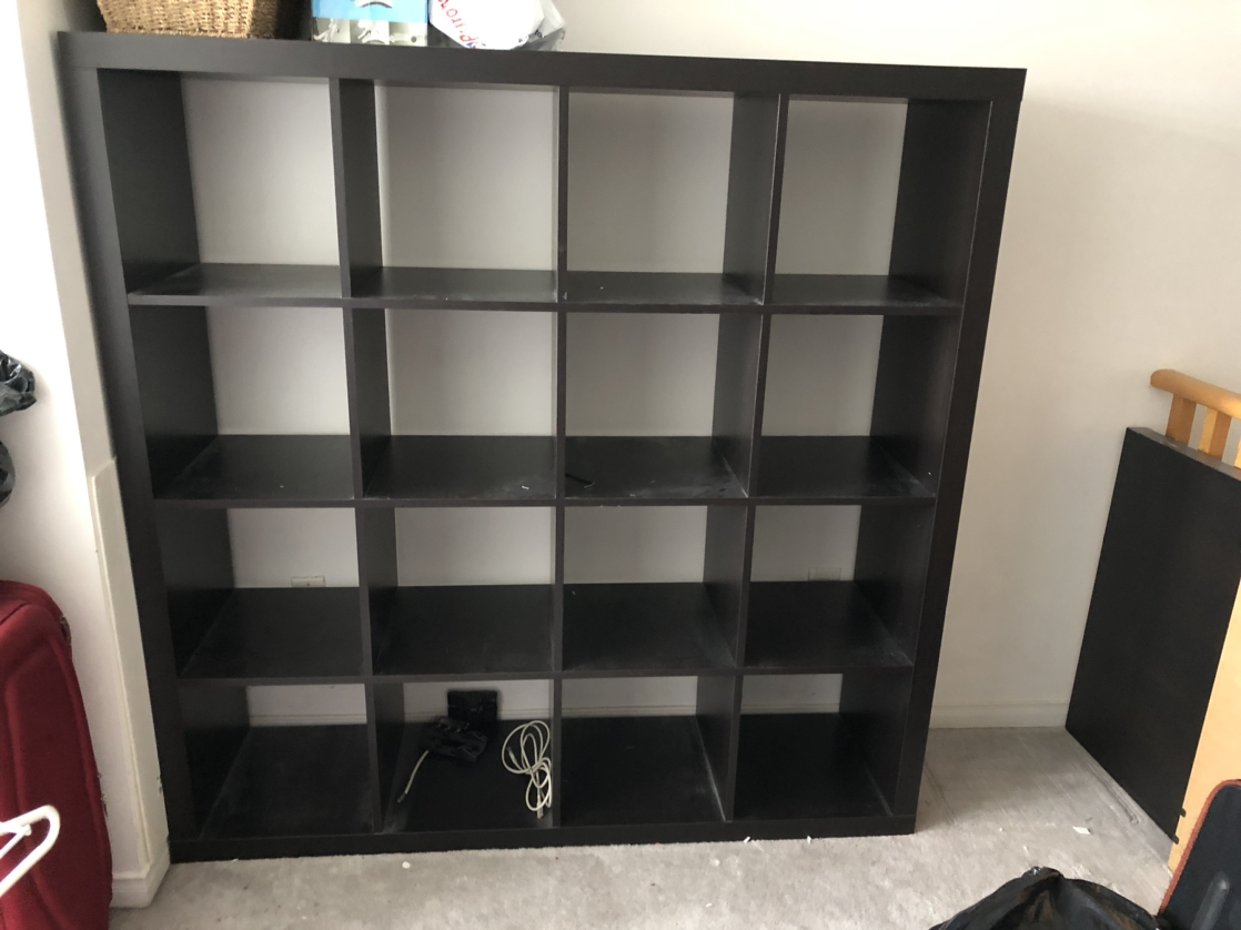 Dark brown- black Kallax/Expedit 4x4 shelf unit with table - photo 2