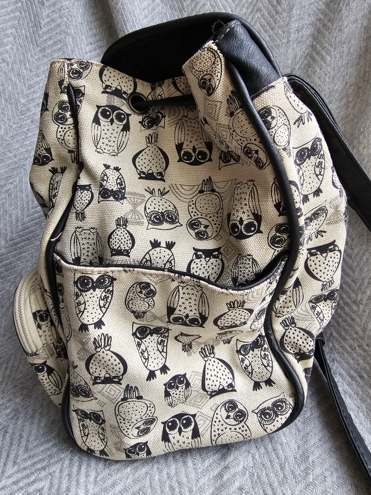 Cute Cream and Brown Owl Canvas Backpack image indicator(7)