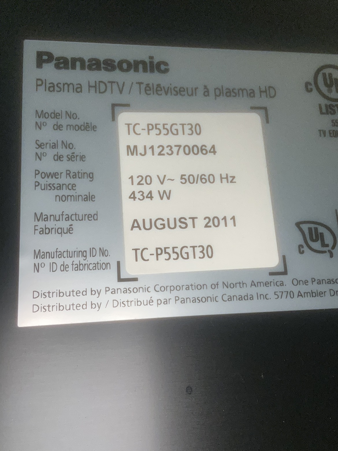 Panasonic 55” inch Plasma HDTV - photo 2