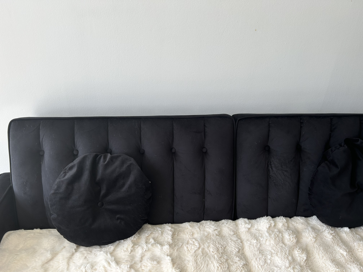 Black Sofa cum bed  2 Cushions Velvet soft luxurious white throw - photo 3