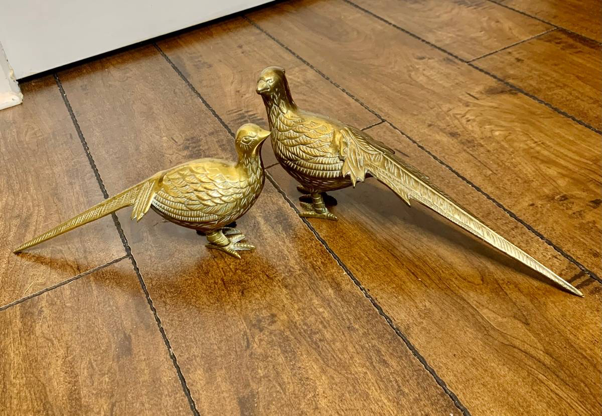RARE VINTAGE MID CENTURY BRASS PHEASANT SET OF TWO image indicator(3)