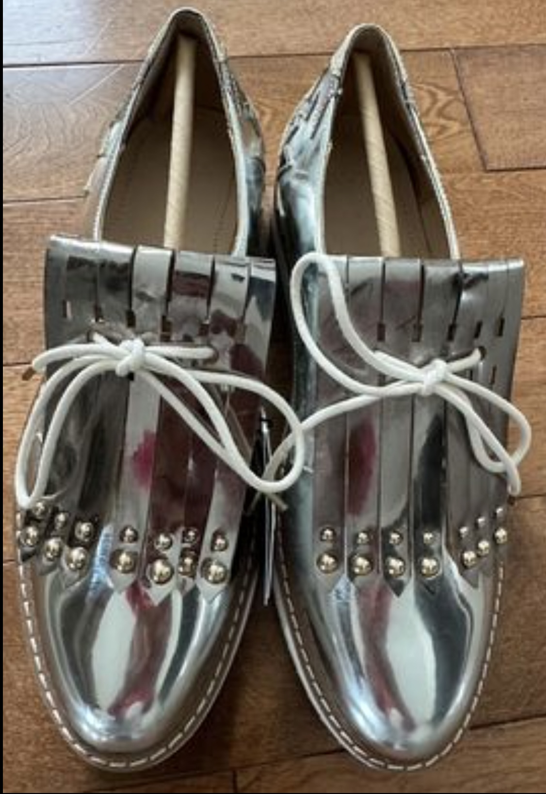 ZARA Woman Silver Metallic Mirror Platform Lace Up Oxford Derby