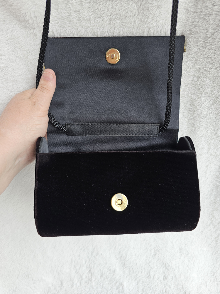 Artisinal Black Velveteen Purse w Gold Geometric Embellishments image indicator(2)
