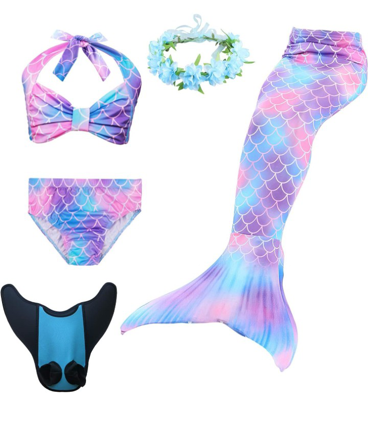Girls Mermaid Tail Swimsuit (5pc) - Brandnew (Size 7-8 years] thumbnail