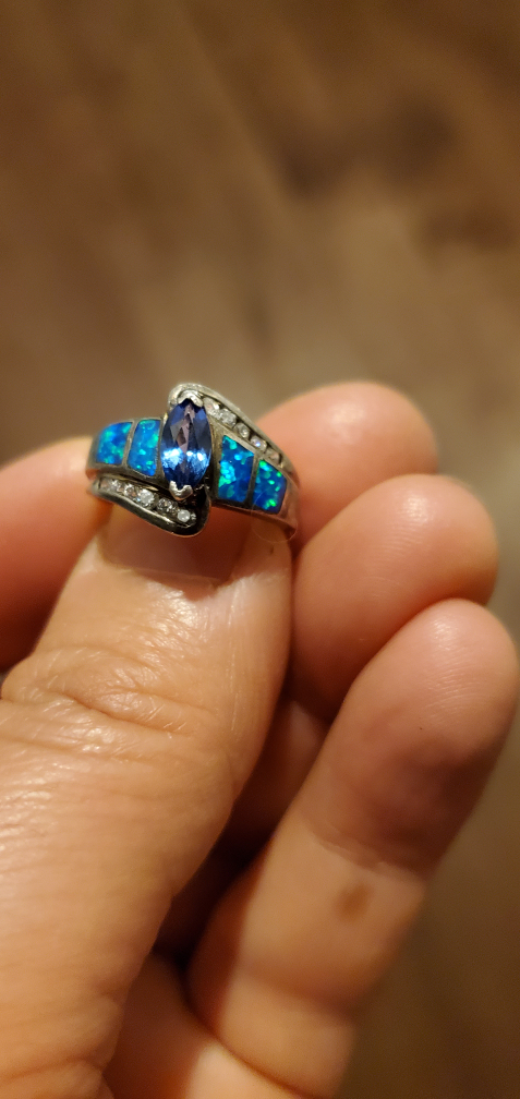 tanzanite, blue fire opal inlay and white topaz  silver ring - photo 2