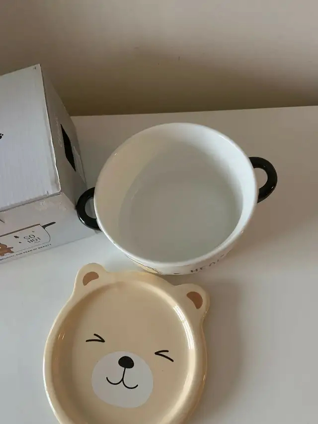 Bear ceramic bowl with lid image indicator(3)
