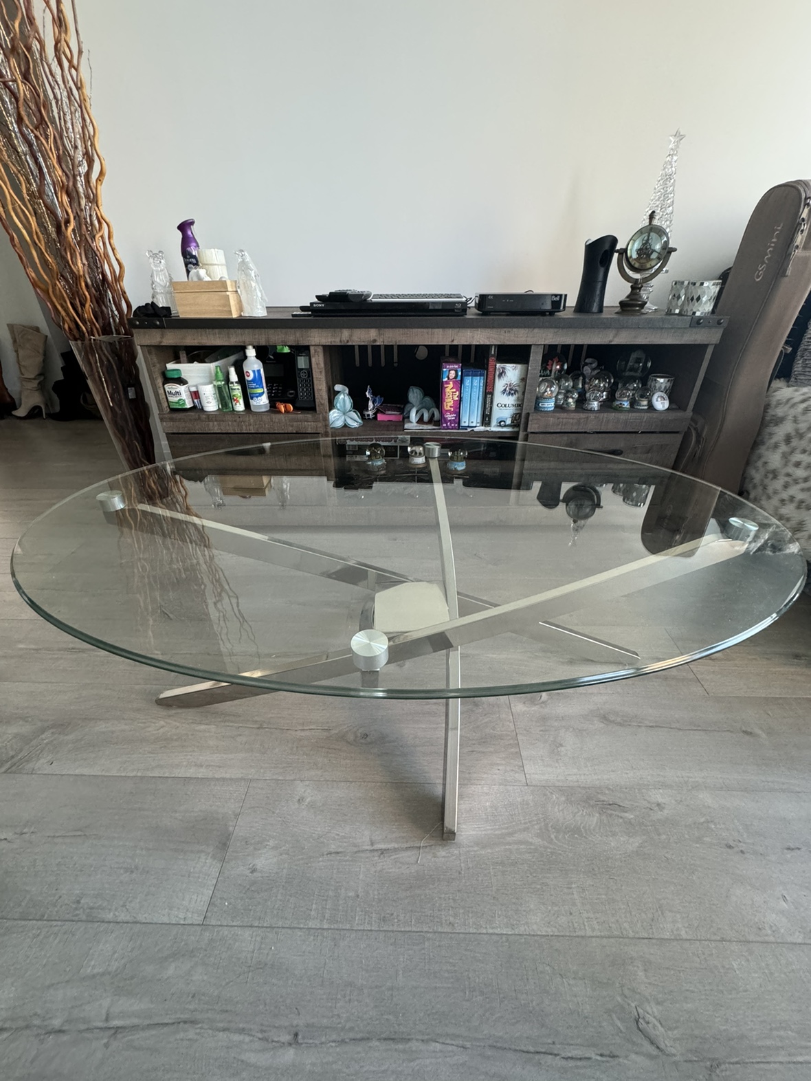 Zila Oval Glass-top Metal-stand Coffee Table - photo 2