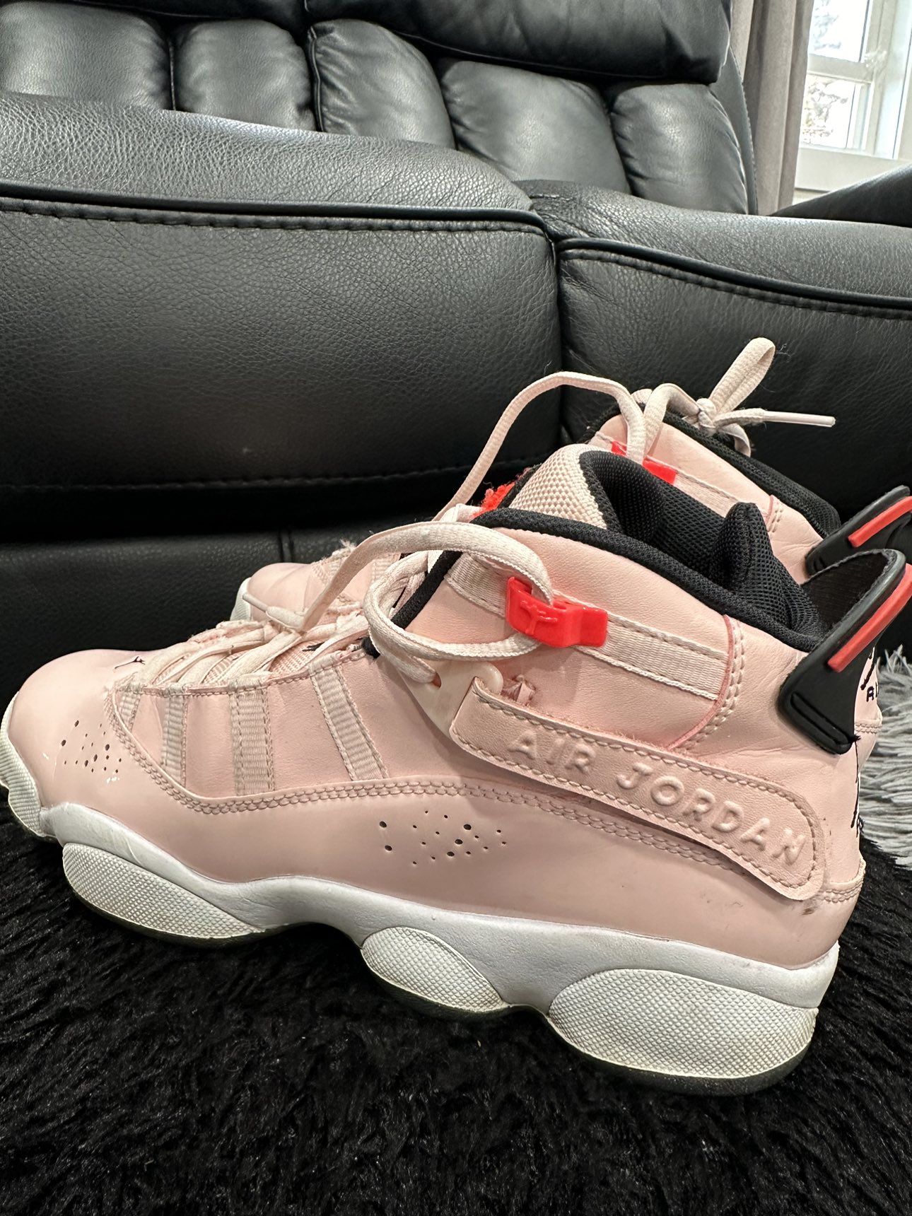 Air Jordan 6 Rings Atmosphere Pink Sneaker, Size 7Y - photo 3