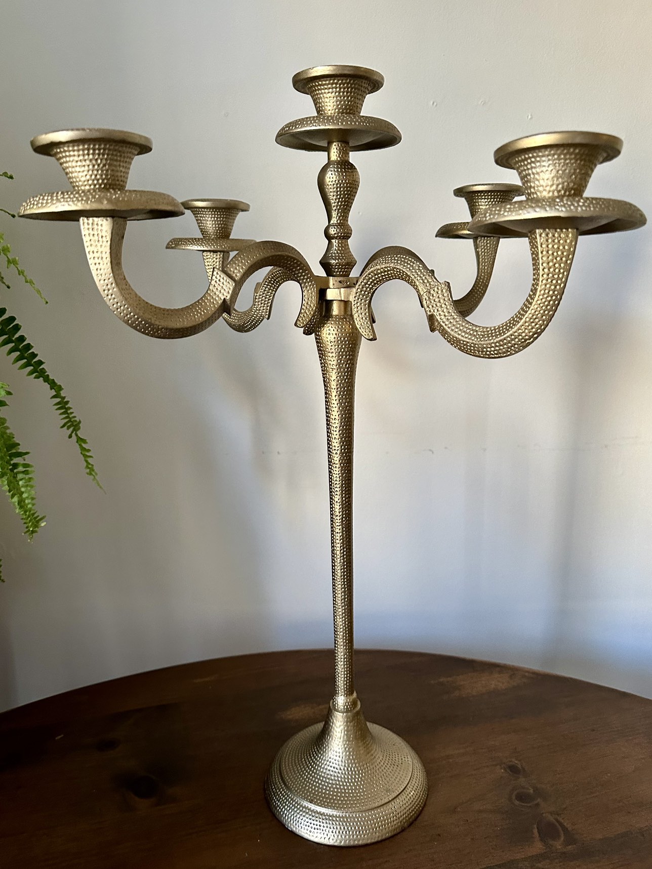 Large Modern Punched Gold Metal 5 Candle Candelabra thumbnail