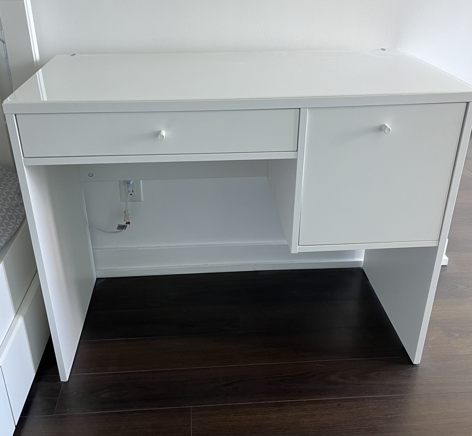 White desk with glass top for small spaces!