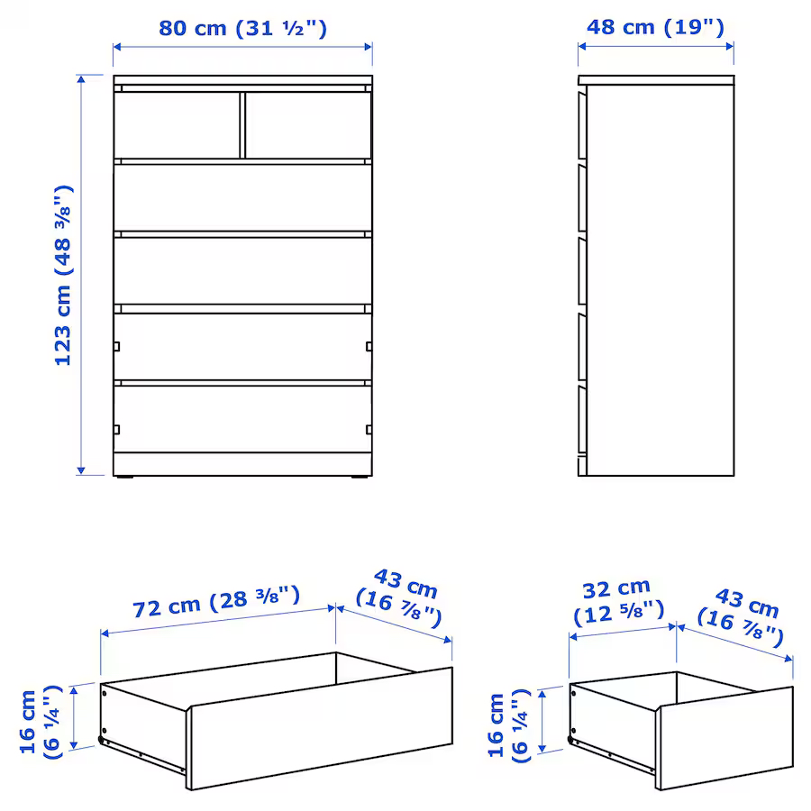 MALM 6-drawer chest, black - photo 5