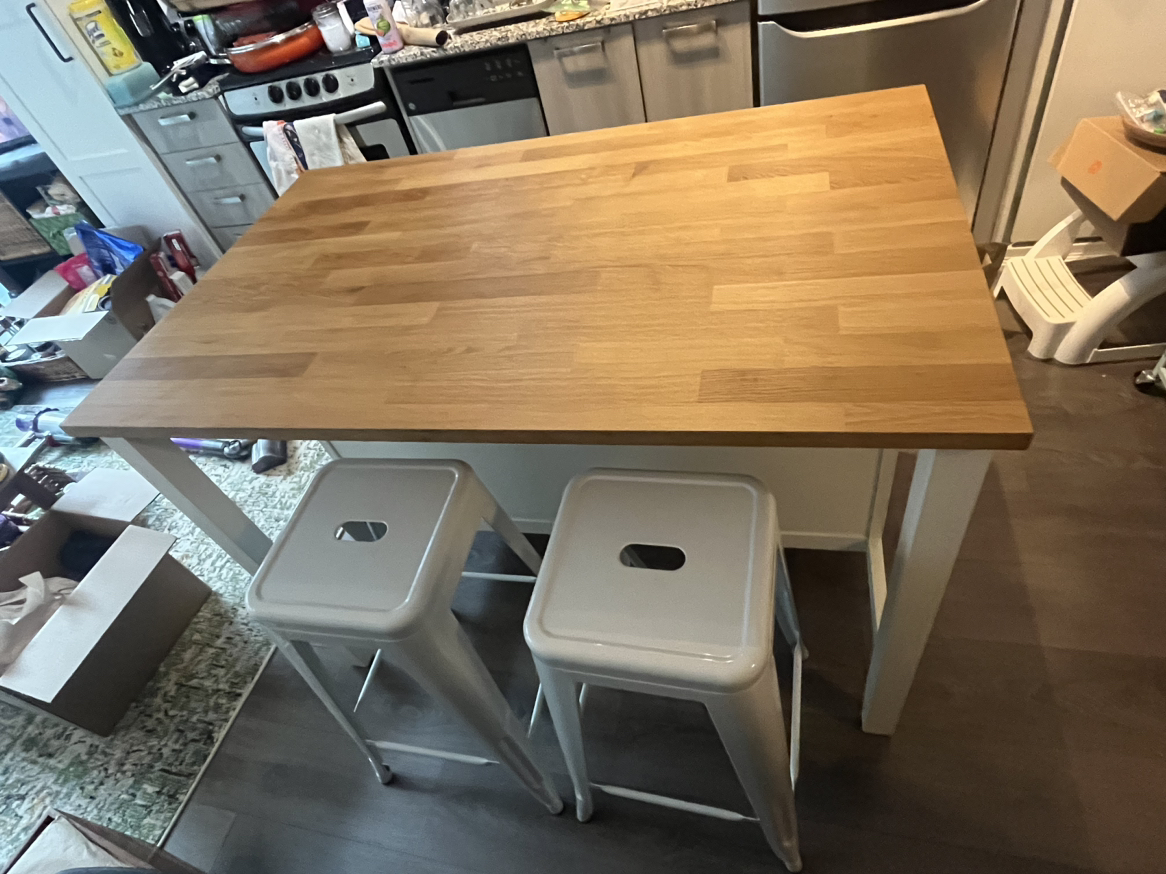 Butcher Block Island with Bar Stools