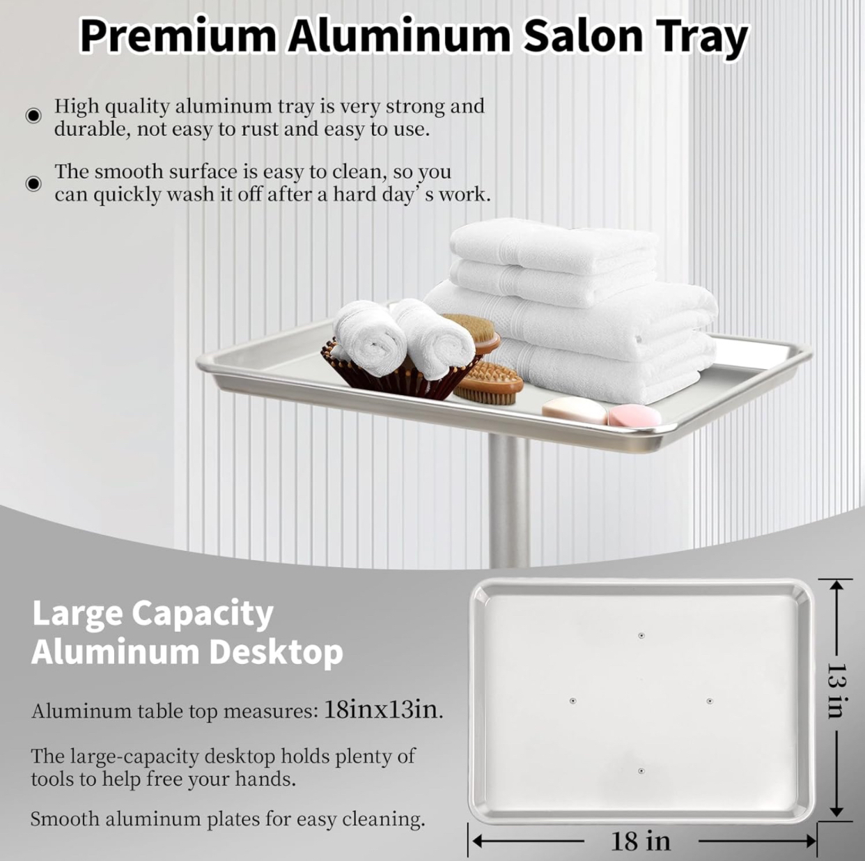 Aluminum Salon Tray: Height-Adjustable, Wheels - photo 3
