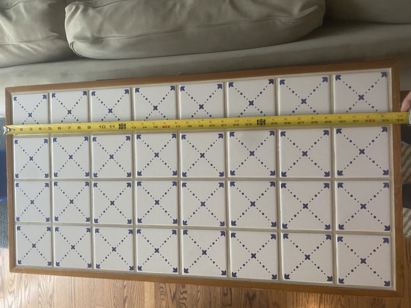 White & Blue Tile Side Table - photo 2