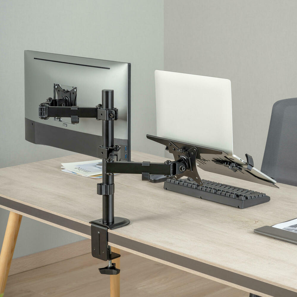 Monitor and Laptop Mount, Single Monitor Arm with Laptop Tray