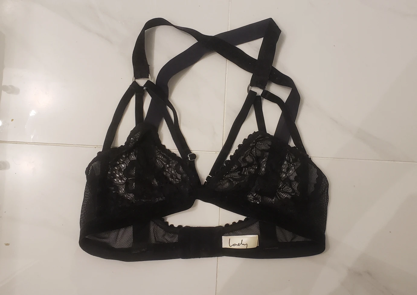 ⭐LONELY Lingerie Strappy Black Velvet Bra Top